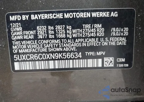 2022 BMW X5 xDrive40I z USA, uszkodzony, nr VIN 5UXCR6C0XN9K56634